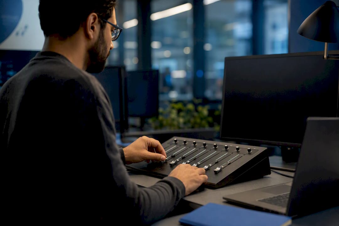 Hands adjusting financial AI cost control panel