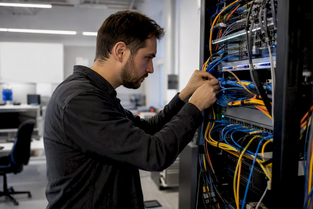 Hands reconnecting server cables