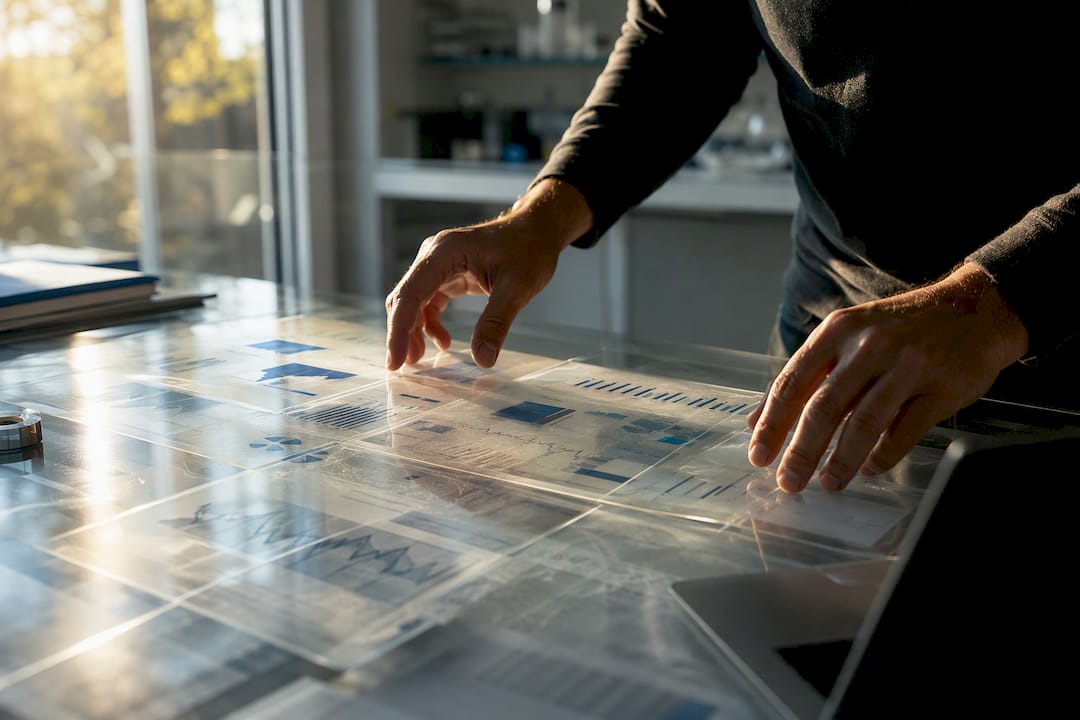 Hands adjusting data correlation charts